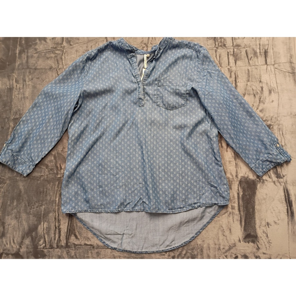 Grand Greene Chambray Tunic‎ Shirt Geometric Print DK BLUE XL